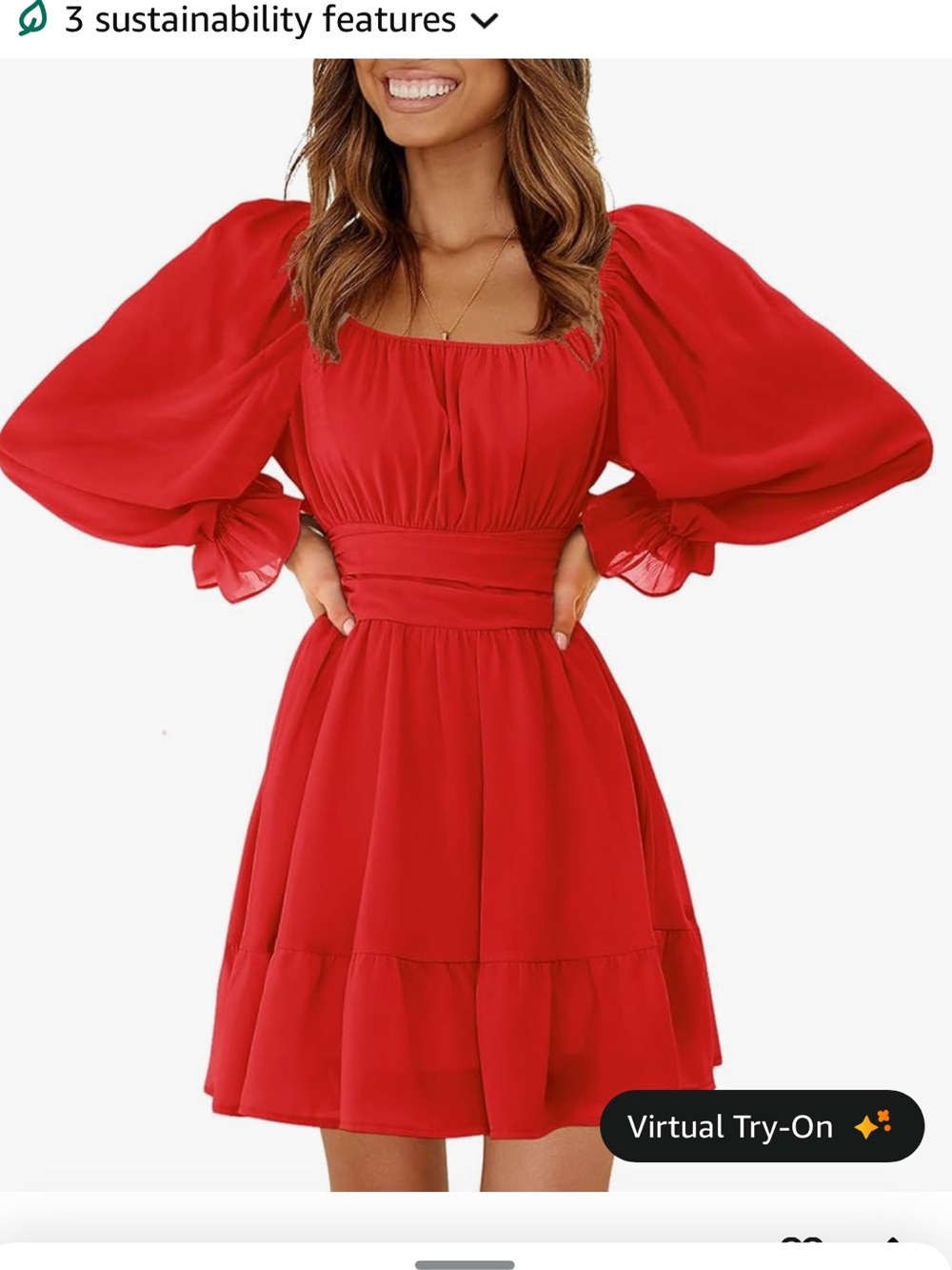 Red Puff-Sleeve Square Neck Mini Dress